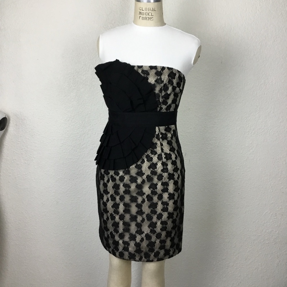 Phaebe Couture Women’s Strapless Dress Sz 0 Cocktail Black Laced.